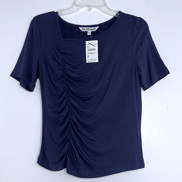 NWT Walter Baker Lolah top with ruching, Navy Blue, Size Small - Picture 2 of 6